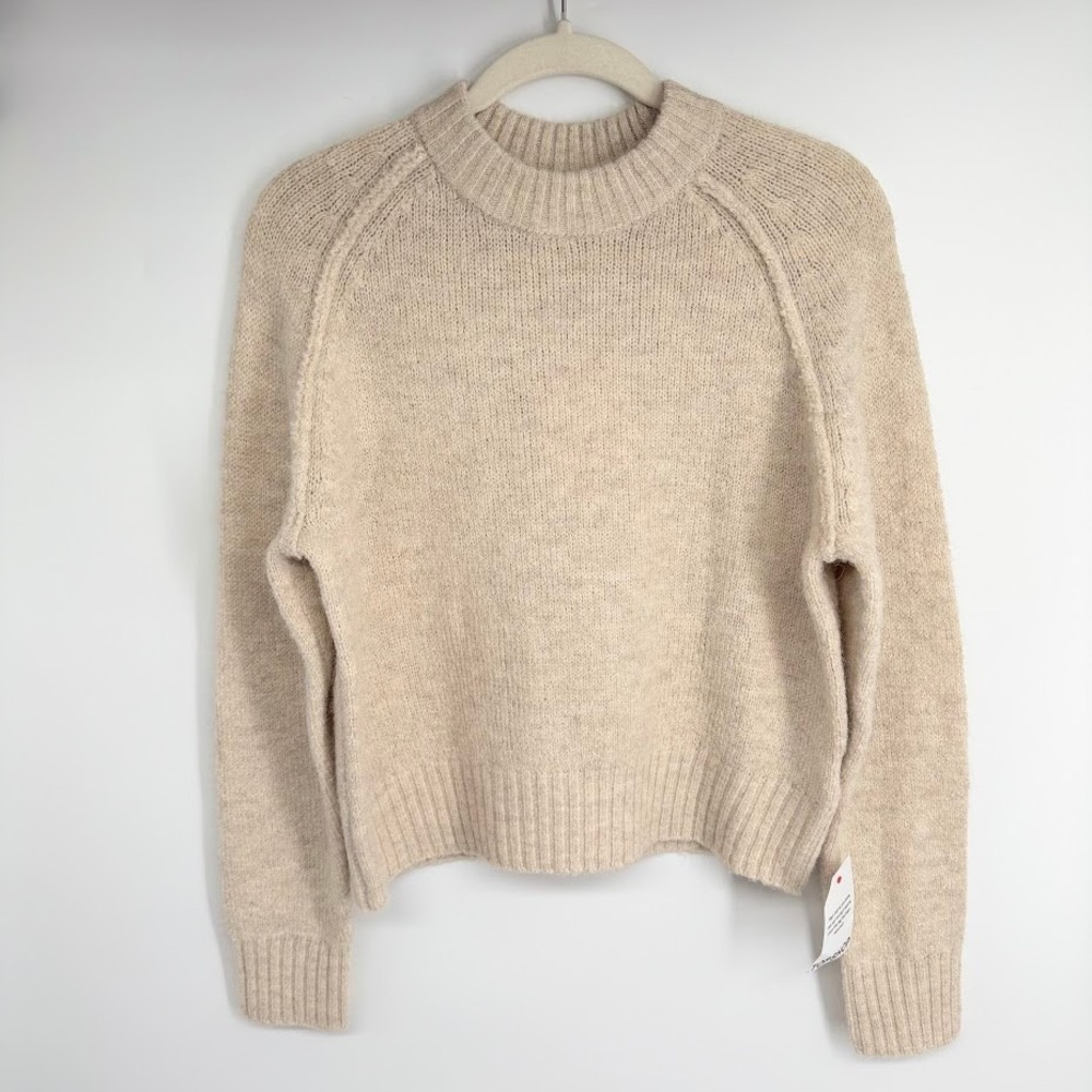 NEW Topshop Wool Blend Crew Neck Sweater Sz S Beige Boxy Neutral Minimalist